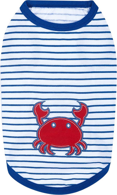 Blueberry Pet Soft & Comfy Summer Vacation Beach Cotton Dog T-Shirts, 2 Pack, Sunshine Sea Lover Striped Shirts Tank Top Clothes, Back Length 12", for Small Medium Dogs