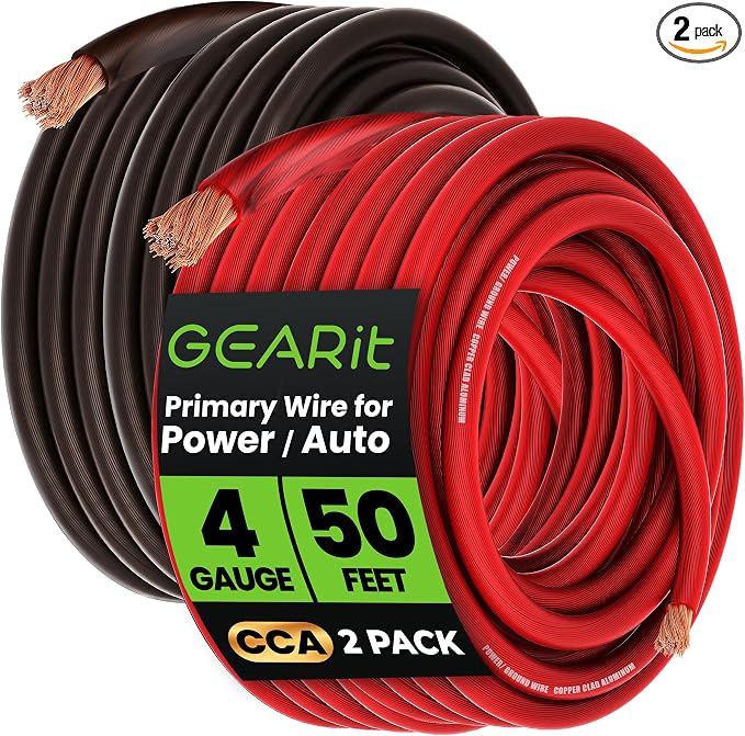 4 Gauge Wire 50 ft Each Black/Red Set, 4 AWG Battery Cable CCA, 4 Gauge Power Ground Wire for Car Audio Amp, Automotive, RV, Trailer