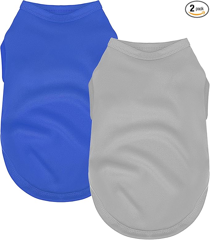 2 Pack Solid Color Dog Shirts - Lightweight, Quick Dry, Breathable Pet T-Shirts for Small to Large Dogs - Stretchy, Durable, Ideal for All Seasons and Holidays.Grey Blue M