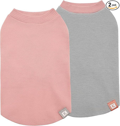 KYEESE 2Pack Dog Shirts Waffle for Small Dogs Stretchy T-Shirts Lightweight Tank Top Sleeveless Dog Vest Breathable, Large, Pink+Grey
