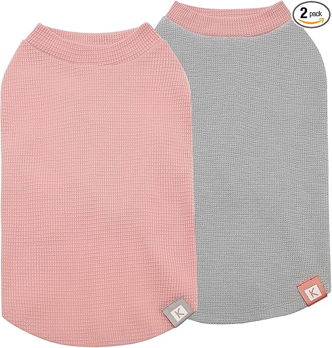KYEESE 2Pack Waffle Dog Shirts, Lightweight Sleeveless Dog T Shirts for Small Medium Dogs Girl, Breathable Pet Vest Comfort Tank Top Soft Dogs Clothes for Daily Wear, Pink+Grey, XL