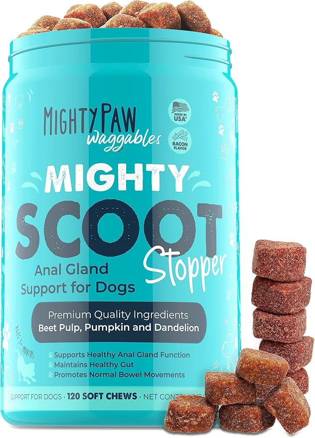Waggables Mighty Scoot (Made in USA) | Dog Digestive Support Anal Gland Chews. Anal Gland Scoot for Dogs. Beet Pulp & Pumpkin Fiber Supplements. Pet Bowel Gut Health (120 Count)