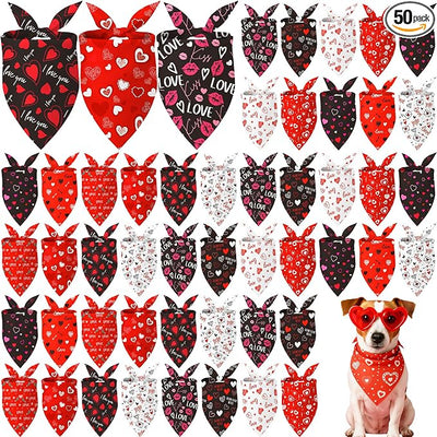 Weewooday 50 Pcs Valentine's Day Dog Bandanas Bulk for Dogs Soft Bibs Adjustable Triangle Heart Lips Bandana for Small Medium Large Pet Costume(Valentine, 19.7 x 13.8 x 13.8 Inch)
