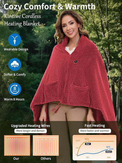 Heated Blanket Throw Battery Operated, Portable Wearable Heated Shawl Poncho,Electric Heating Outdoor Camping Blanket for Stadium,Traveling,Picnics