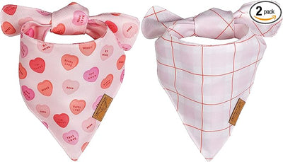 Remy+Roo Dog Bandanas - 2 Pack | Valentine's Day Sweetheart Dog Bandanas Set | Premium Durable Fabric | Patented Shape Bandanas for Dogs (Sweetheart, Small)