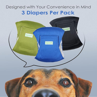 Wegreeco Washable Male Dog Belly Wrap - Pack of 3 - (Black,Blue,Olive,Small)