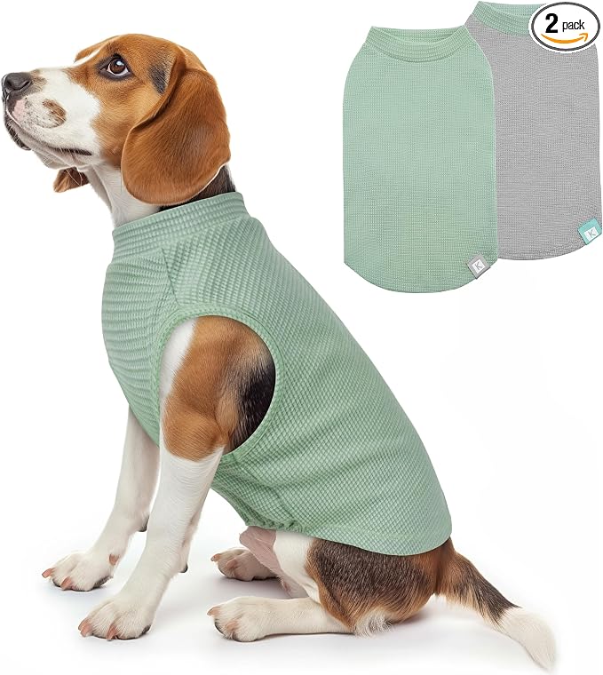 2Pack Dog Shirts Waffle Stretchy T-Shirts Lightweight Tank Top Sleeveless Vest Breathable Pet Apparel, XX-Large, Green+Grey