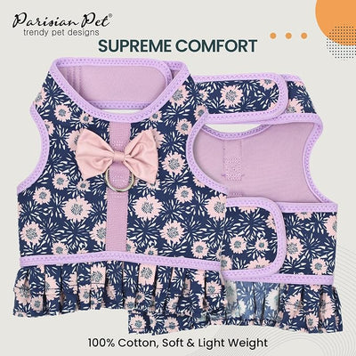 Parisian Pet Floral Dog Harness Dress - Breathable No Pull Puppy Dress with Leash Ring - 100% Mesh Fabric Harnesses for Dogs - Soft Padded Step in Pet Vest - All Weather Dog Harness Medium Sized Dogs