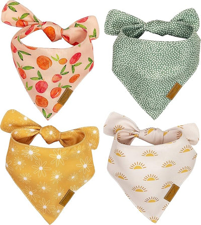 Remy+Roo Large Spring Dog Bandanas - 4 Pack Katherine Set | Premium Durable Adjustable Polyester Fabric Dog Scarfs | Patented Shape Girl Dog Bandana, Trendy Pattrens, Floral Dog Bandana