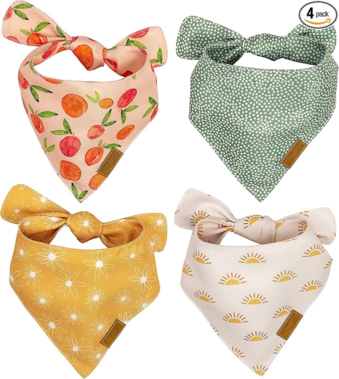 Remy+Roo Extra Large Spring Dog Bandanas - 4 Pack Katherine Set | Premium Durable Adjustable Polyester Fabric Dog Scarfs | Patented Shape Girl Dog Bandana, Trendy Patterns, Floral Dog Bandana