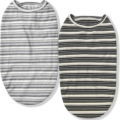 Dog Shirts Vest Cotton Striped T-Shirt, Sleeveless Stretchy Pet Clothes for Small Dogs, 2-Pack Soft Breathable Puppy Tank Top Cat Tee (XX-Large, Black,Gray)