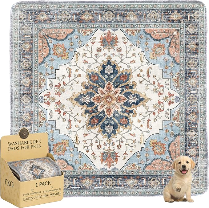 Washable Pee Pads for Dogs,Great Urine Absorbent Reusable Puppy Training Pads,Waterproof,Leak-Proof & Non-Slip Potty Pads for Whelping,Crate,Playpen,Bed.(Blue Floral,72"x72")