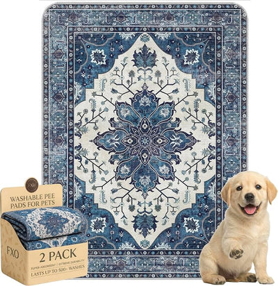 Washable Pee Pads for Dogs,Great Urine Absorbent Reusable Puppy Training Pads,Waterproof,Leak-Proof & Non-Slip Potty Pads for Whelping,Crate,Playpen,Bed.(Dark Navy Floral,18"x24")