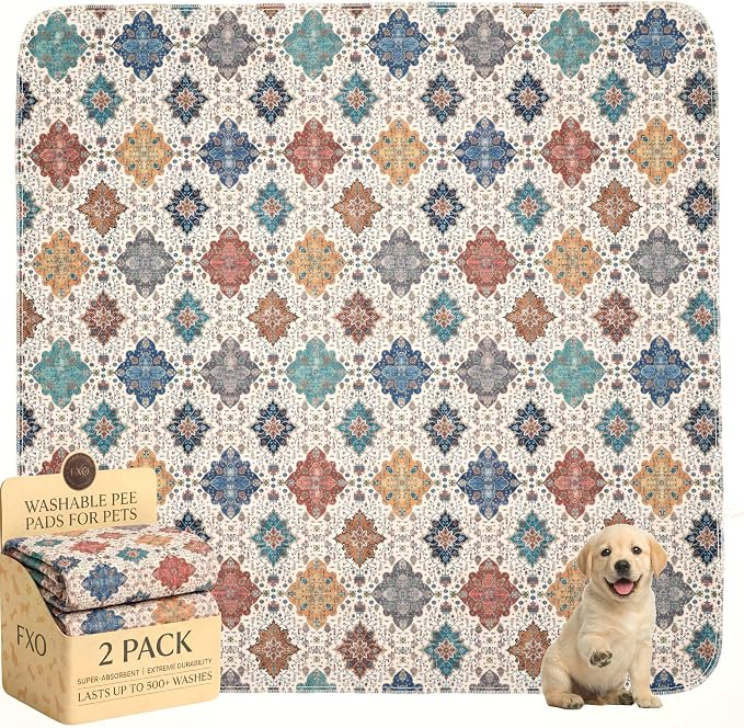 Washable Pee Pads for Dogs,Great Urine Absorbent Reusable Puppy Training Pads,Waterproof,Leak-Proof & Non-Slip Potty Pads for Whelping,Crate,Playpen,Bed.(Colorful Day,54"x54")