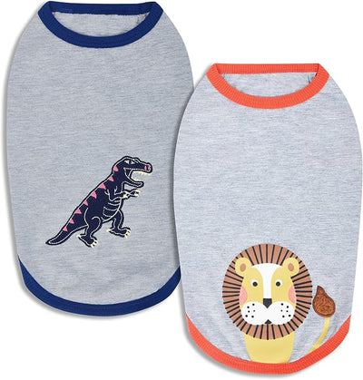 Blueberry Pet Pack of 2 Soft & Comfy Forest Fun Cotton Blend Dog T Shirts, Back Length 10", Clothes for Dogs